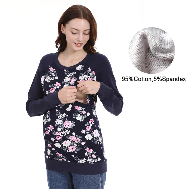 Maternity Nursing Sweatshirt Long Sleeve Thick Cotton Breastfeeding Clothes Mommy Pregnant Lactation Wear Big Size