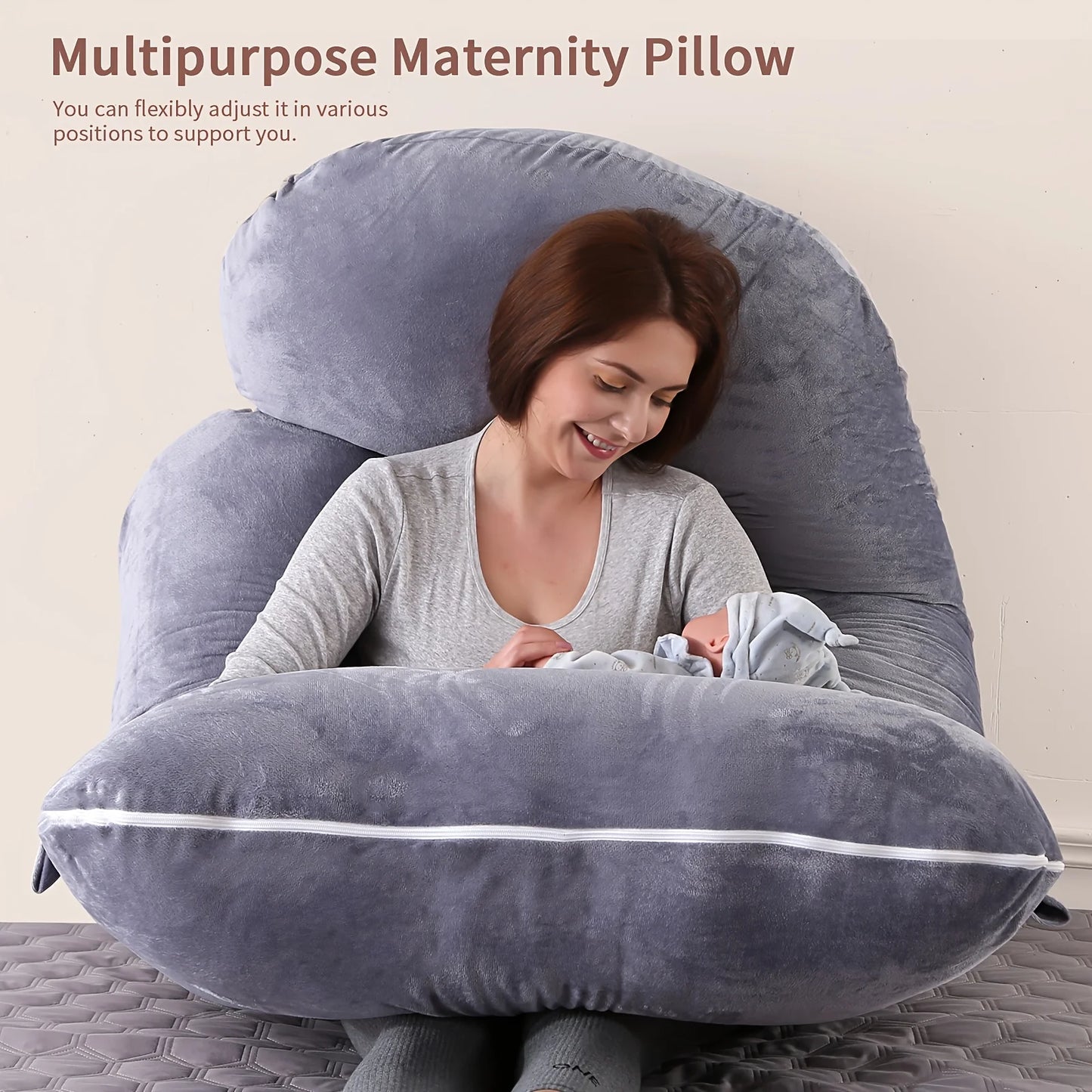 Detachable Maternity Pillow - G-Shaped Crystal Velvet Lumbar Support Cushion for Pregnant Side-Lying