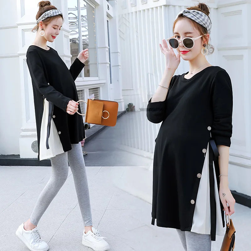Womens Maternity Tops Long Sleeve Solid Tunic Casual Pregnancy Shirt Maternity Clothes Comfy Flattering Top, sizes M-3XL