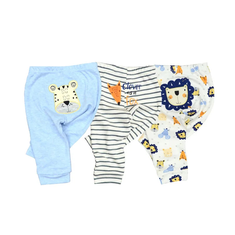 3-Pack Cartoon Baby Pants Cotton Newborn Boy Girl Long Trousers 0-24M Soft Infant Clothes