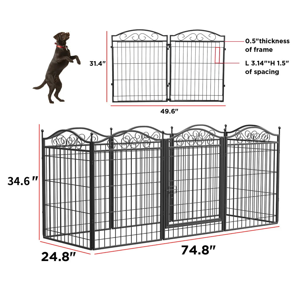 Heavy Duty Dog Playpen 8 Panels Pet Animal Dog Kennel Pen Fence Enclosure Cage Metal Camping Pet Puppy Run Fences Grid with Door