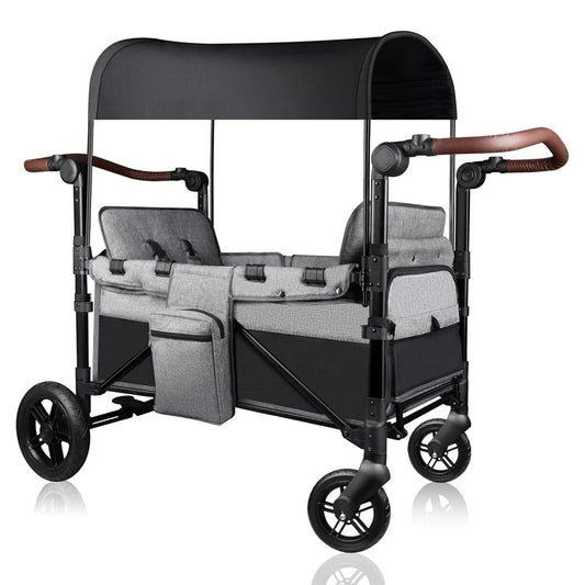 All Terrain Stroller Wagon for 2 Kids Foldable Aluminum Wagon with Extender Canopy Snack Tray Adjustable Handle
