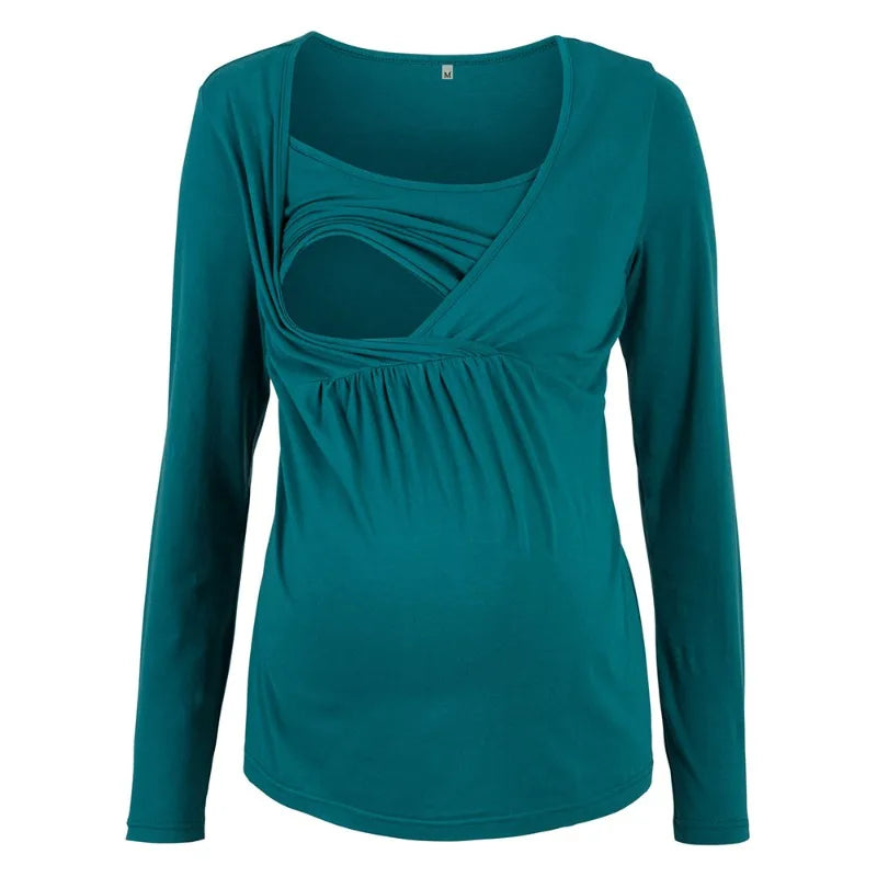 Maternity Nursing Long Sleeve Top Anti-exposure Postpartum T-shirt Pajamas Fashion Comfort Care Top, Plus Size Available