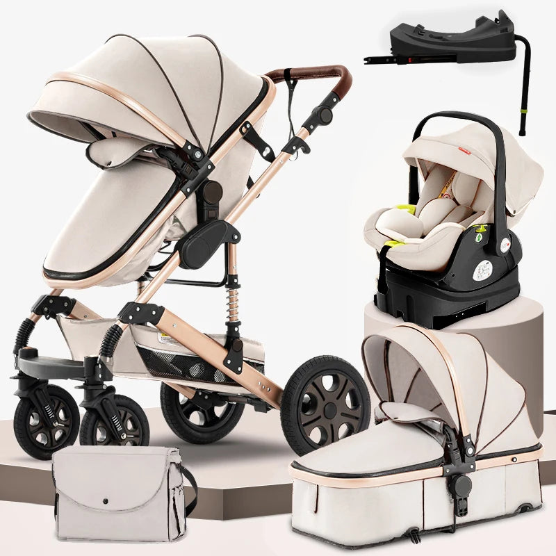 Baby Stroller Combo Car Seat, Baby Travel System with Isofix Base, Baby Carriage 3 in1 Reversible Foldable Standard Stroller