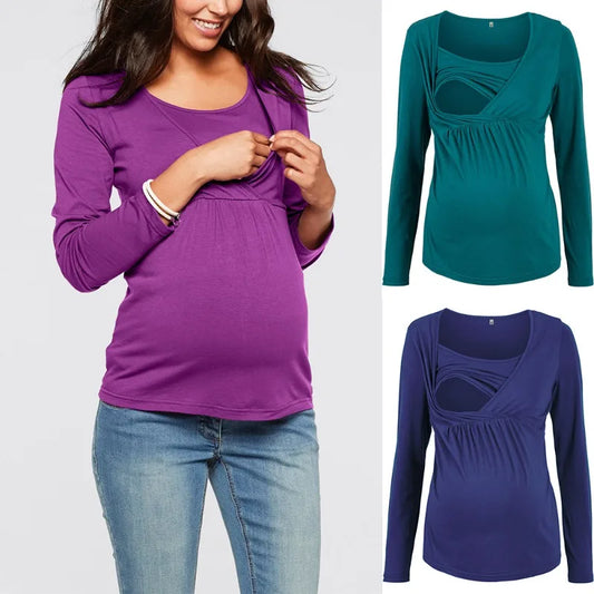 Maternity Nursing Long Sleeve Top Anti-exposure Postpartum T-shirt Pajamas Fashion Comfort Care Top, Plus Size Available