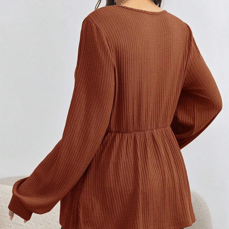 Maternity V-neck T-shirt  Summer Solid Color Long Sleeve Pregnant Women's Wear