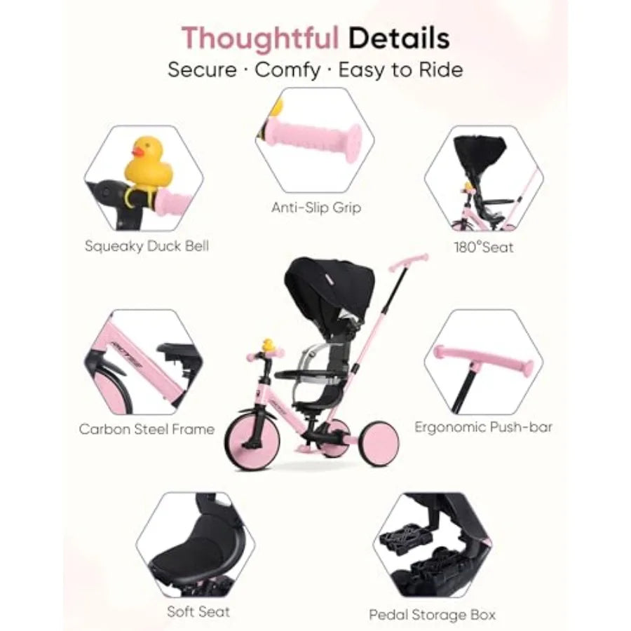 8-in-1 Stroller Tricycle for 1.5-5 Years Tool-Free Switch Toddler Tricycle with Parent Steering Control Handle for 1.5 to 5 Yrs Toddler