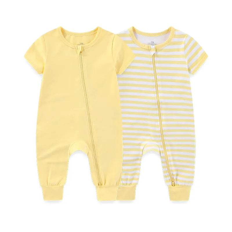 95% Cotton, 5% Elastane, Newborn Boy Girl Zipper Rompers Simple Fashion Baby Unisex Jumpsuits Summer Short Sleeve,  0-24 Months Infant Clothes