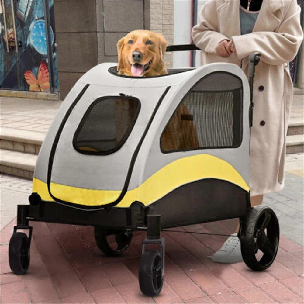 Premium Dog Stroller Pram 4 Wheel Foldable Cart Travel Walk Pet Jogger Wagon for Small Medium Large XL Dogs