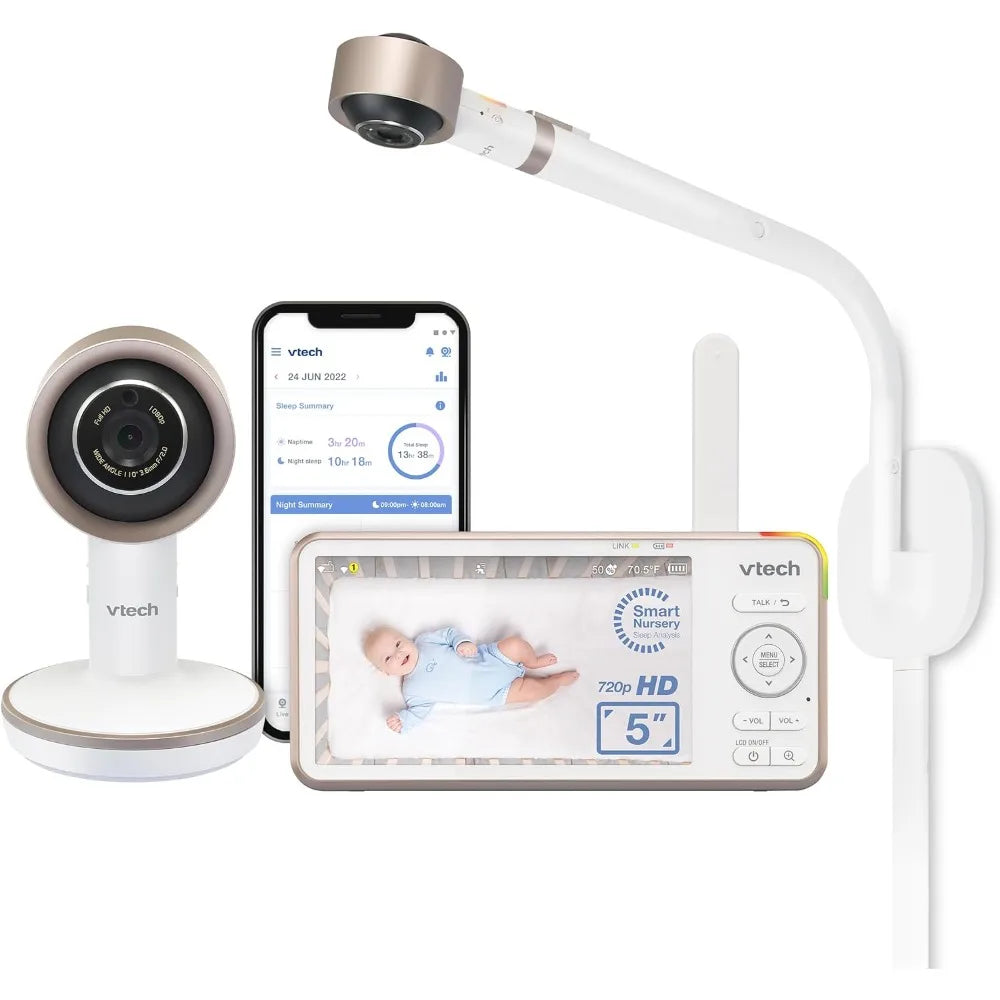 V-Care VC2105 1080p FHD Over-The Crib Mount Smart Baby Monitor 5” 720p LCD Screen,Table Stand, Remote Access, Versatile Placement