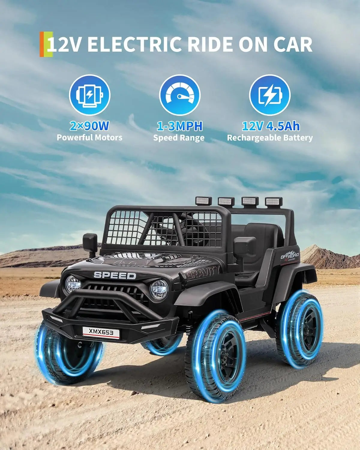 Electric Car for Kids Ride On Car with Remote Control Ride On Truck Toy for Toddler Boys Girls Bluetooth Music Player LED Light