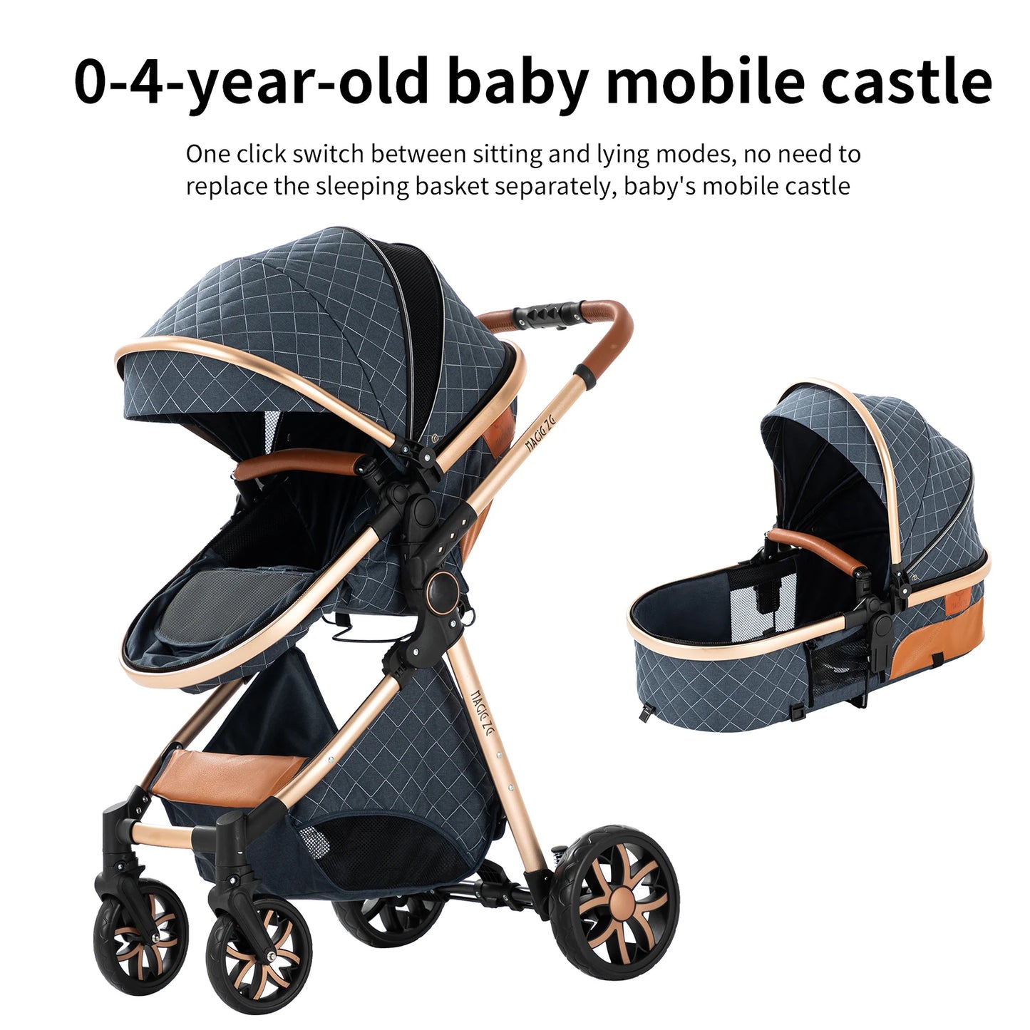 Baby Stroller 2 in 1 with Carrycot Reversible Seat 5-Point Harness for Newborn 0-3Y Lightweight Foldable 2-in-1 Baby Stroller