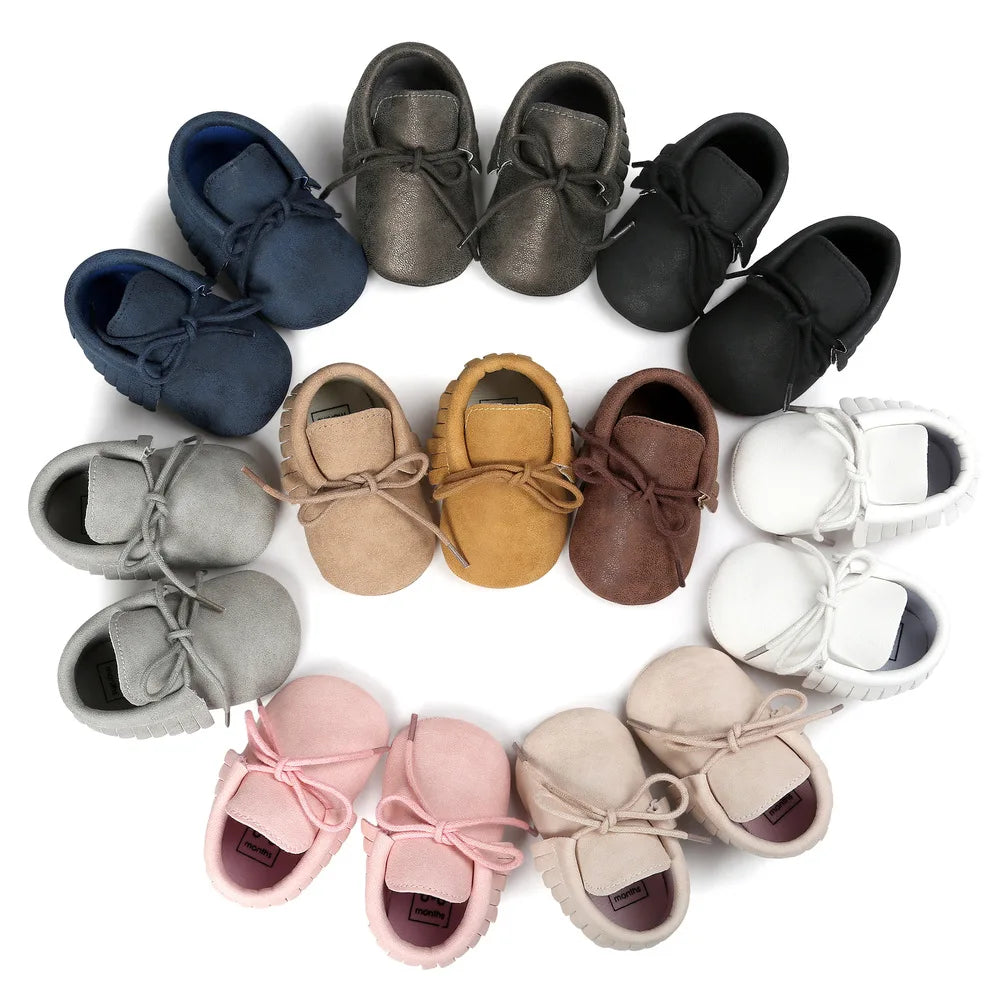 Baby  Moccasins 10-colors, Shoes Newborn Infant Boy Girl Classical Lace-up Tassels Suede Sofe Anti-slip Toddler Crib Crawl Shoes