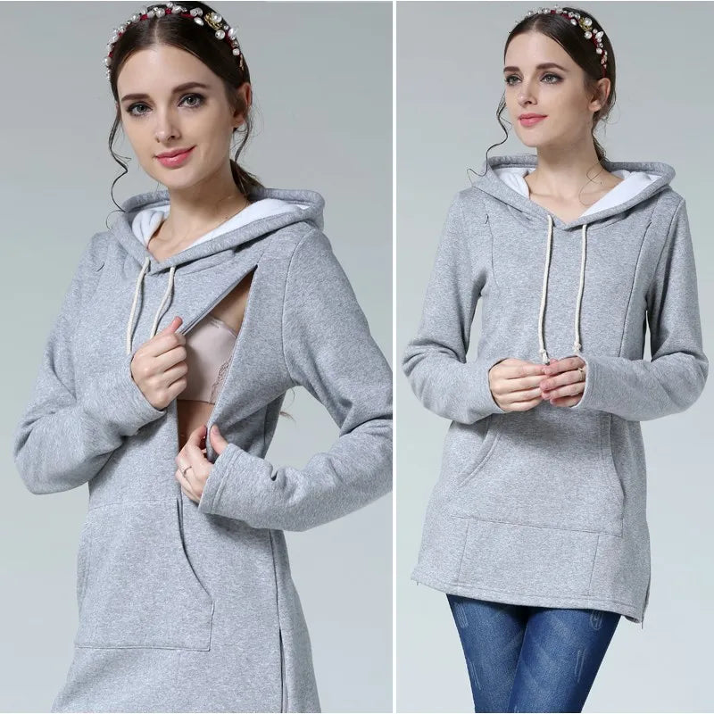 Nursing Maternity Hoodies Sweatshirts Long Sleeve Breastfeeding Postpartum Tops, Plus Size Available