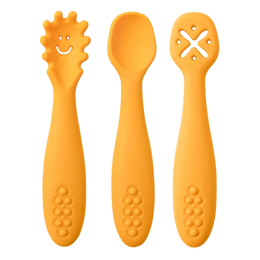 3PCS Cute Baby Learning Spoons Utensils Set Newborn Feeding Spoon Set Toddler Scoop Weaning Cutlery Children‘s Tableware