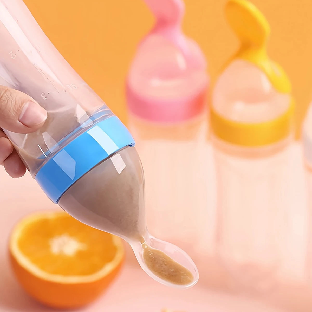 9pcs Feeding Cutlery: 1 Silicone Feeding Bottle with Spoon and Suction Cup for Rice Cereal, 2 Fruit and Feeders, 6 Nipples(SML)