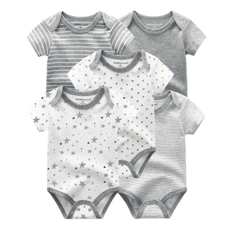 95% Cotton Newborn Baby Onesies Four Seasons Fashion Cartoon Short Sleeve Baby Boy Girl Bodysuits Soft Unisex- 5 Pcs/Lot