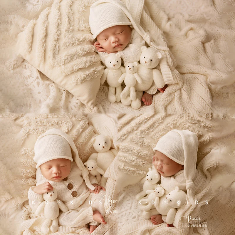 Newborn Photography Clothes 2 Pieces Set Baby Romper Hat Infant Photo Shoot Props Bear Doll Newborn Photography Accessories sold seperately or as complete set