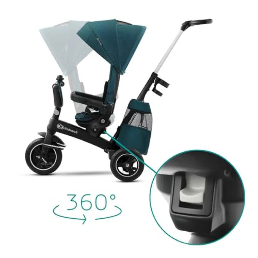 5-in-1 Stroller Trike for Toddlers, Swivel seat 360° Rotation, Waterproof Material with UPF50+ Filter