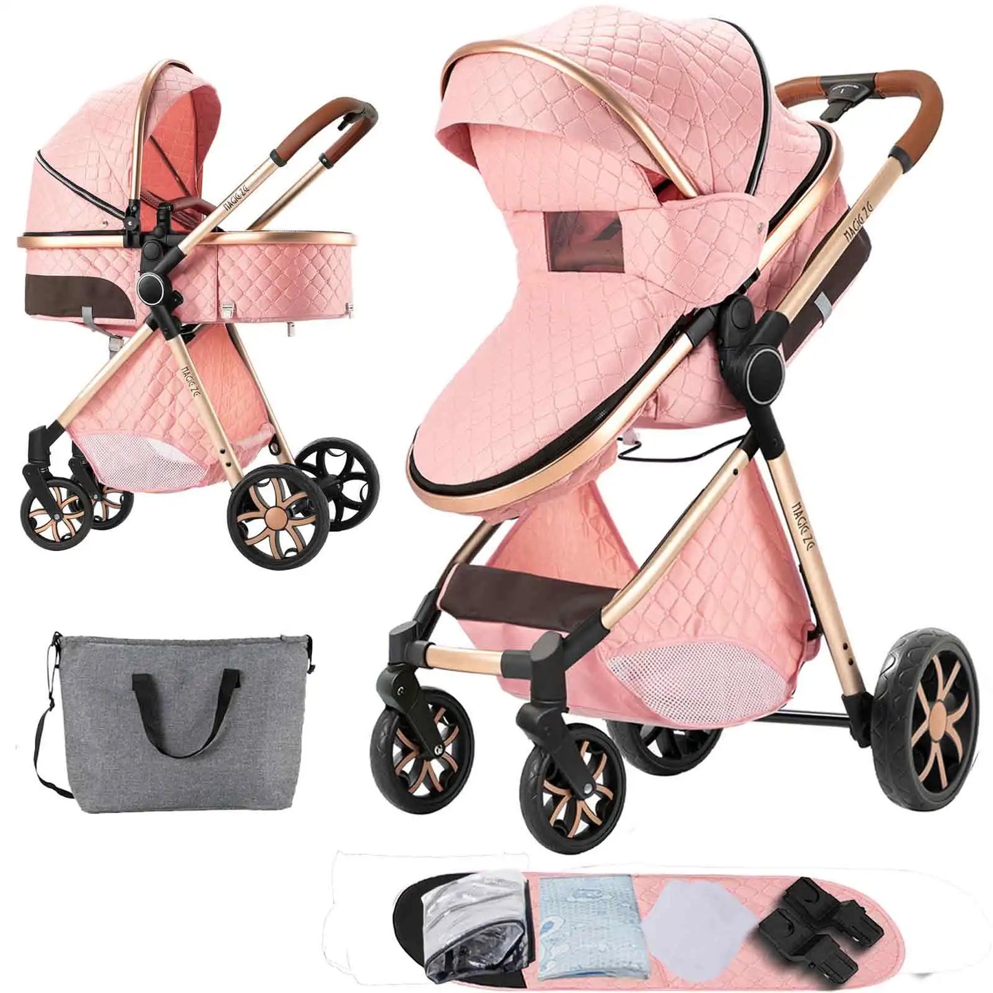 Baby Stroller 2 in 1 with Carrycot Reversible Seat 5-Point Harness for Newborn 0-3Y Lightweight Foldable 2-in-1 Baby Stroller