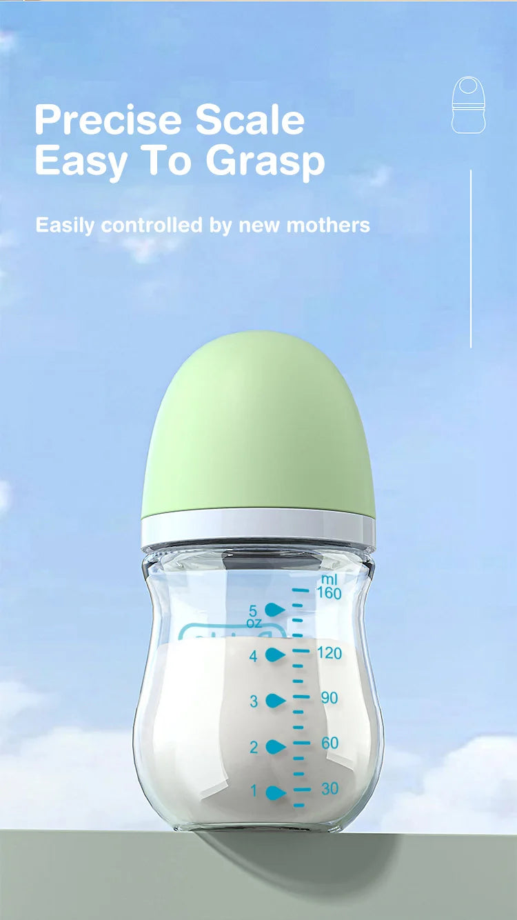 Newborn Baby Glass Bottles Anti-flatulence Milk Feeding Bottles Infant 0-3 Month BPA Free - 2PCS, 90ML/160ML