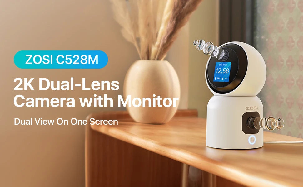 ZOSI Smart Baby Cams WiFi PTZ Auto Tracking AI 360° Panoramic Indoor Video Surveillance