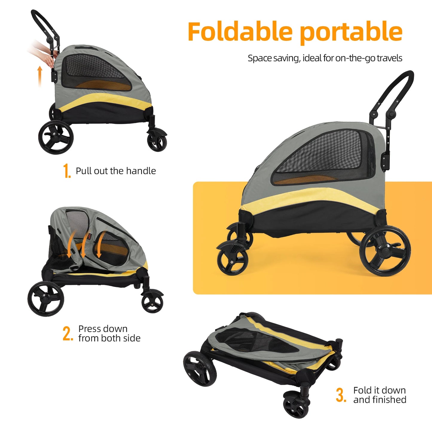 Portable Dog Stroller 4 Wheels for Large, Medium and multiple Dogs Foldable Pet Travel
