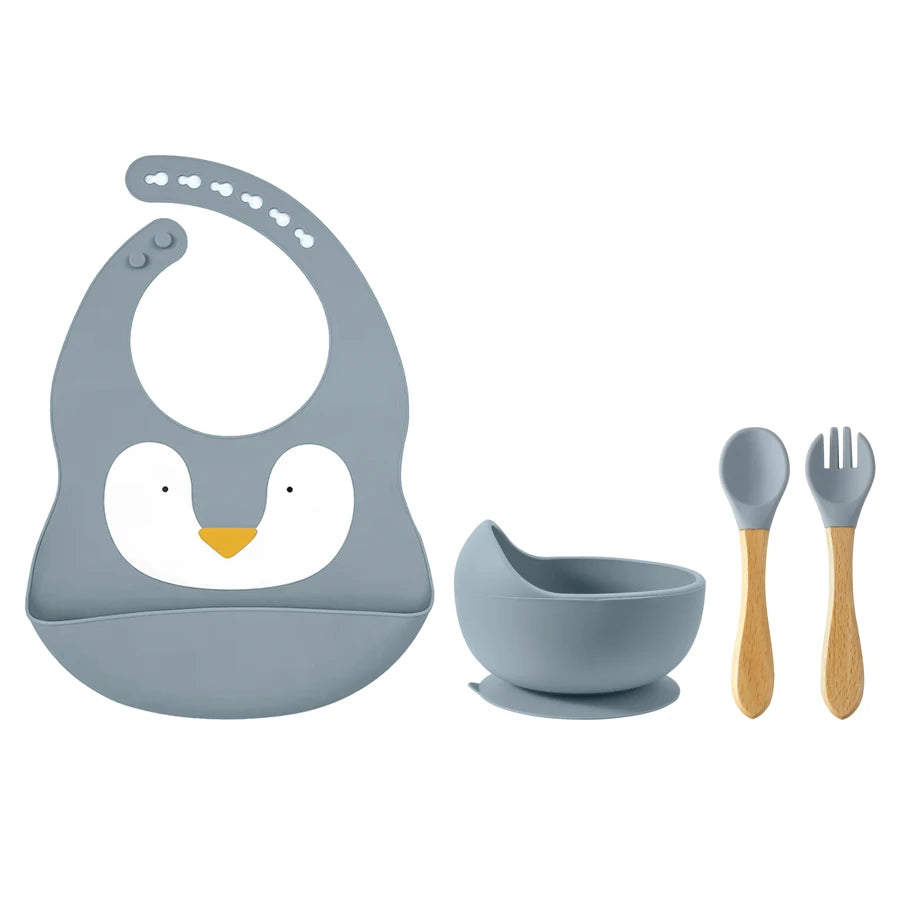 100% Food Grade Silicone Baby Cup, Bowl, Bib, Suction Dish and Utensils Sets