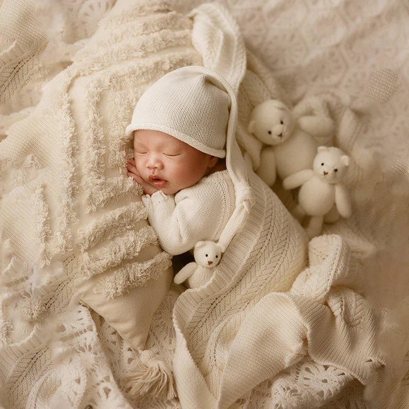 Newborn Photography Clothes 2 Pieces Set Baby Romper Hat Infant Photo Shoot Props Bear Doll Newborn Photography Accessories sold seperately or as complete set