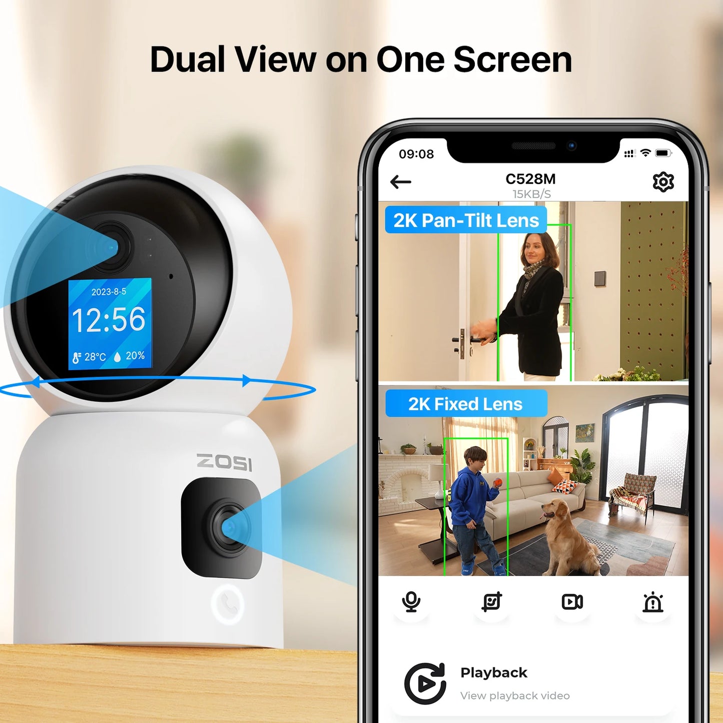ZOSI Smart Baby Cams WiFi PTZ Auto Tracking AI 360° Panoramic Indoor Video Surveillance