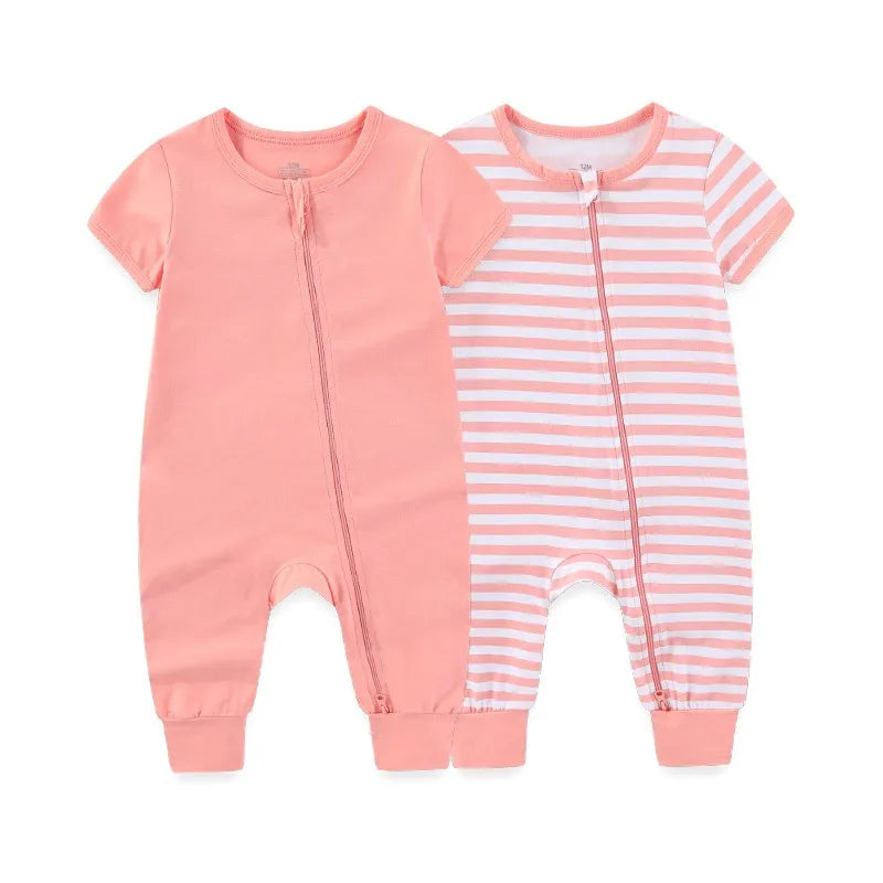 95% Cotton, 5% Elastane, Newborn Boy Girl Zipper Rompers Simple Fashion Baby Unisex Jumpsuits Summer Short Sleeve,  0-24 Months Infant Clothes
