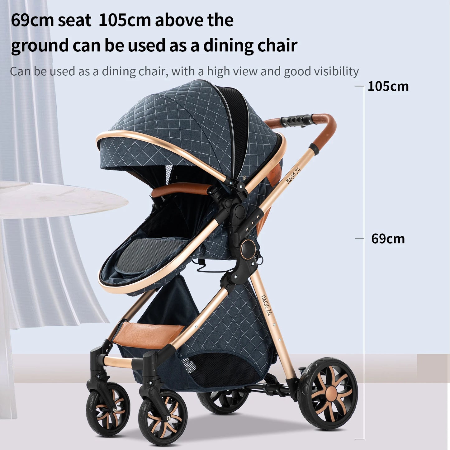 Baby Stroller 2 in 1 with Carrycot Reversible Seat 5-Point Harness for Newborn 0-3Y Lightweight Foldable 2-in-1 Baby Stroller