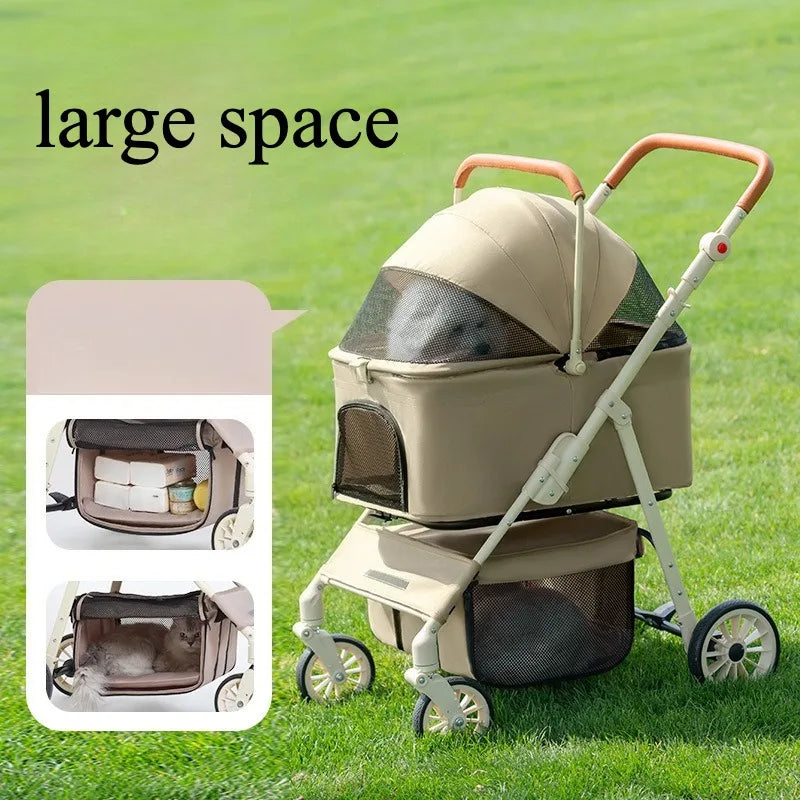 3-in-1 Pet Stroller for Cats & Dogs Detachable Carrier Storage Basket One-Hand Fold & 4-Wheel Brakes  cat carrier dog carrier