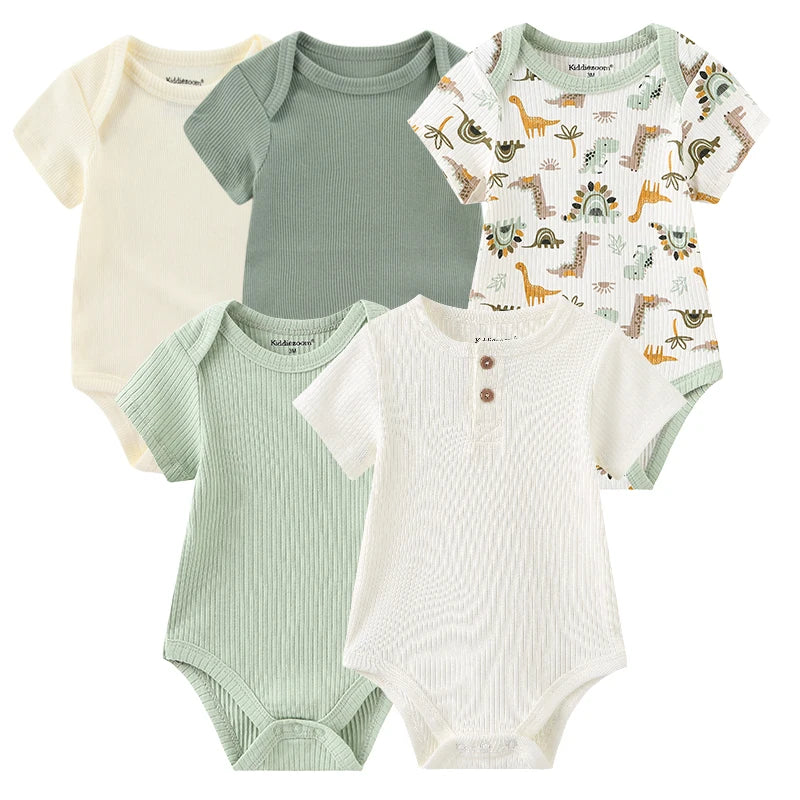 95% Cotton Newborn Baby Onesies Four Seasons Fashion Cartoon Short Sleeve Baby Boy Girl Bodysuits Soft Unisex- 5 Pcs/Lot