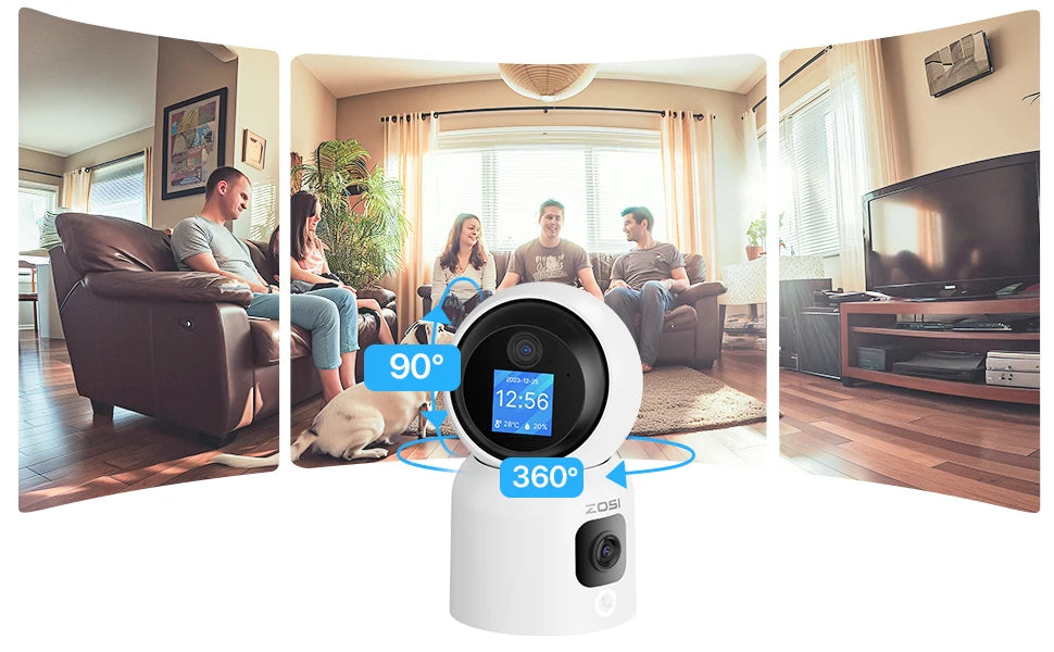ZOSI Smart Baby Cams WiFi PTZ Auto Tracking AI 360° Panoramic Indoor Video Surveillance