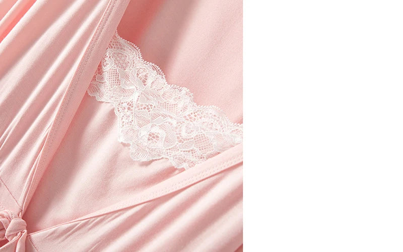 Maternity Labor Dress+Robe Childbirth Pregnancy Pajamas Sleepwear Nursing Sling Breastfeeding Nightgown - 2pcs/Set
