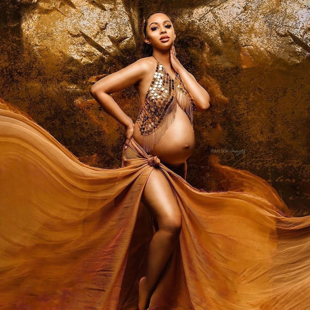 Maternity Photography Props Accessories Punk Style Halter Tops For Pregnancy Photo Shoot Tassels Sequins Maternity Tops