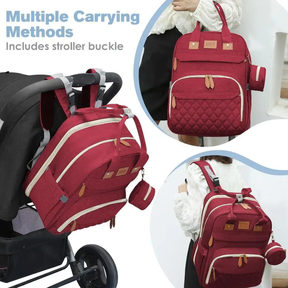 Large Diaper Bag with Changing Station, Foldable Diaper Bag Backpack with Bed, Diaper Bag with Insulated Pockets