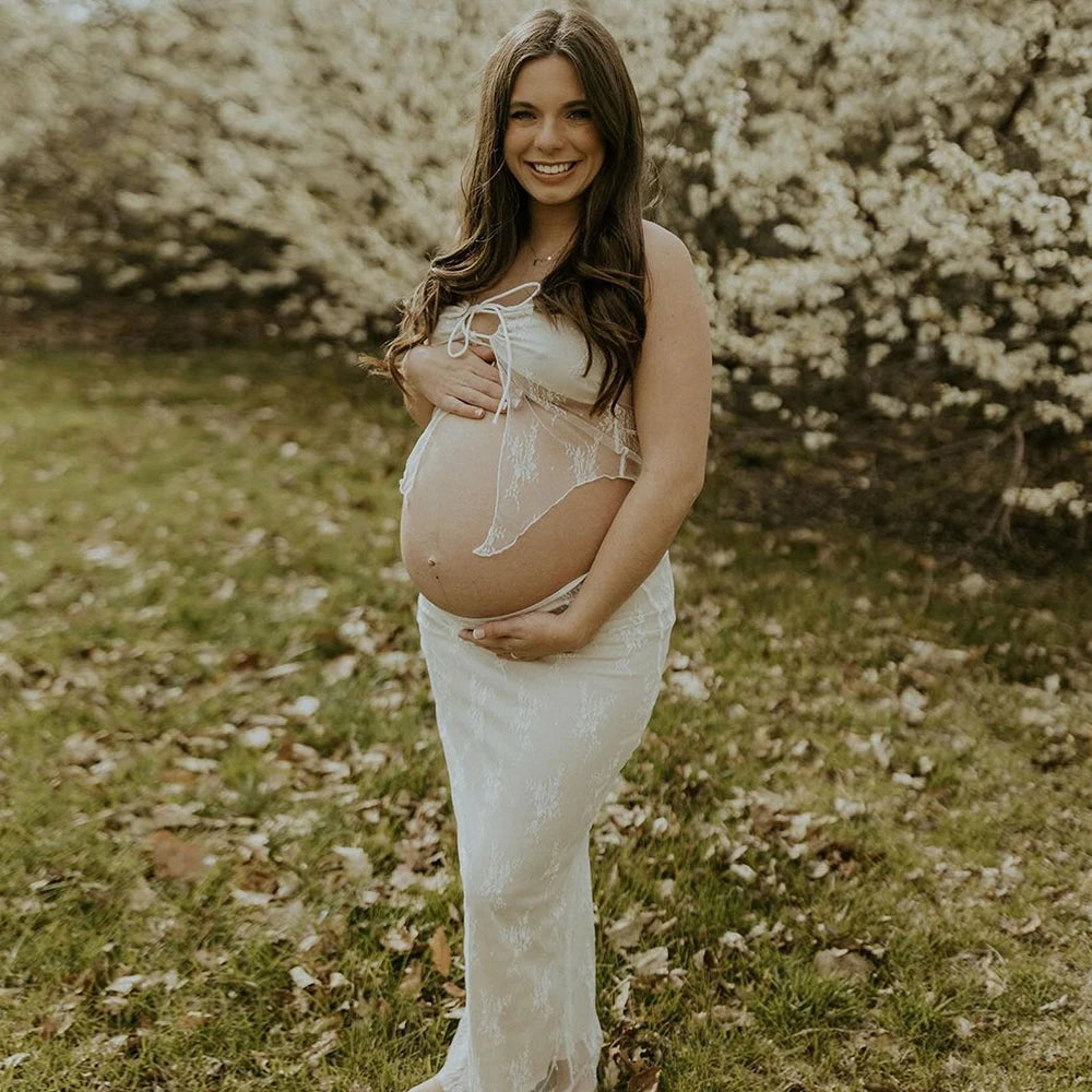 Maternity Photograph Splicy Lace Tub Top Sexy Long  Skirt Women Slim See-through Strapless Two-Piece Outfit
