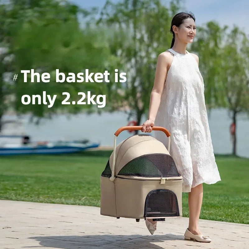 3-in-1 Pet Stroller for Cats & Dogs Detachable Carrier Storage Basket One-Hand Fold & 4-Wheel Brakes  cat carrier dog carrier