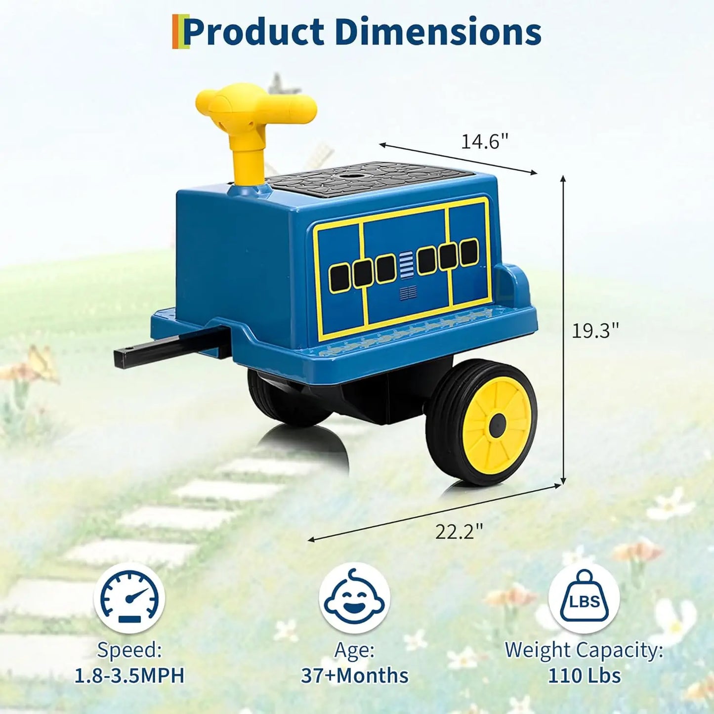 2 Seater Ride On Trackless Train , 12V Kids Ride On Toy with Height Adjustable Seat, Storage Space, Carriage for Toddlers 3+, 2nd carriage sold separately