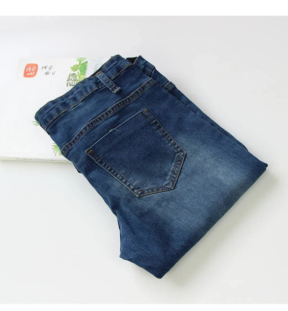 Maternity Boyfriend Jeans with Zipper & Button High Waist Regular Leg with Elastic Waist