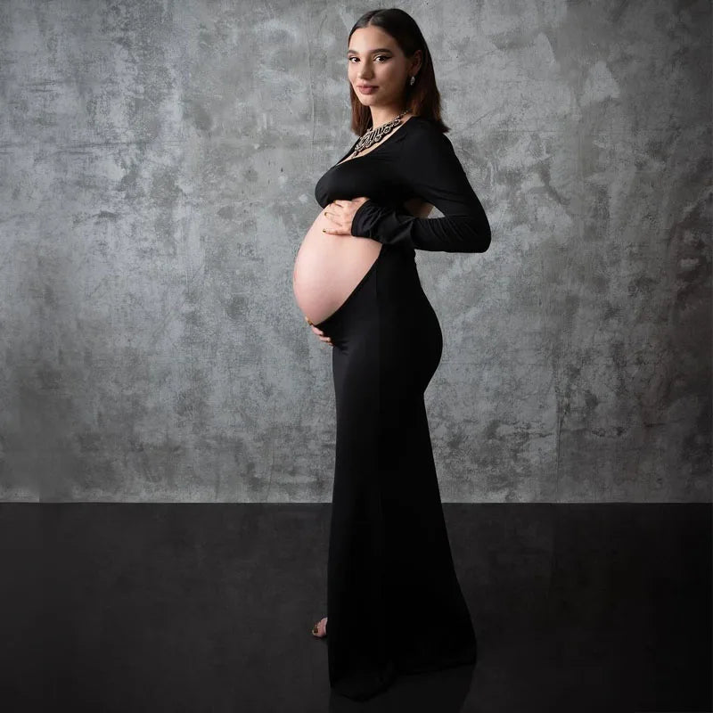 Maternity Photography Sexy Bodycon Dress Square Neck Long Sleeve Wedding Party Pregnant Clothes