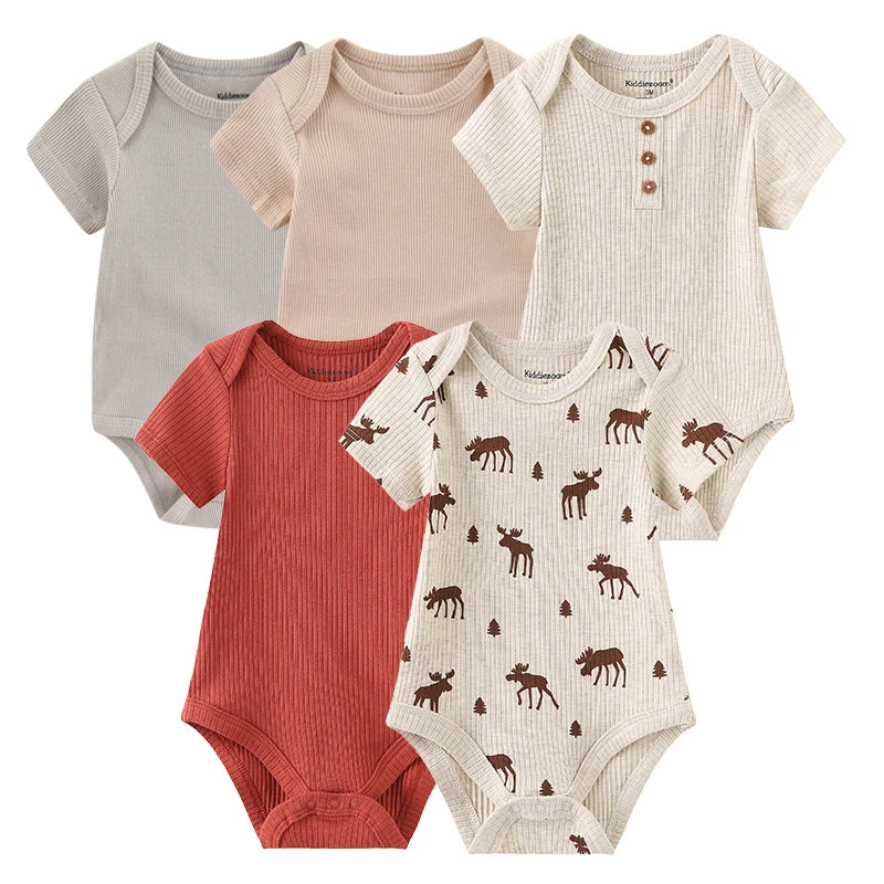 95% Cotton Newborn Baby Onesies Four Seasons Fashion Cartoon Short Sleeve Baby Boy Girl Bodysuits Soft Unisex- 5 Pcs/Lot