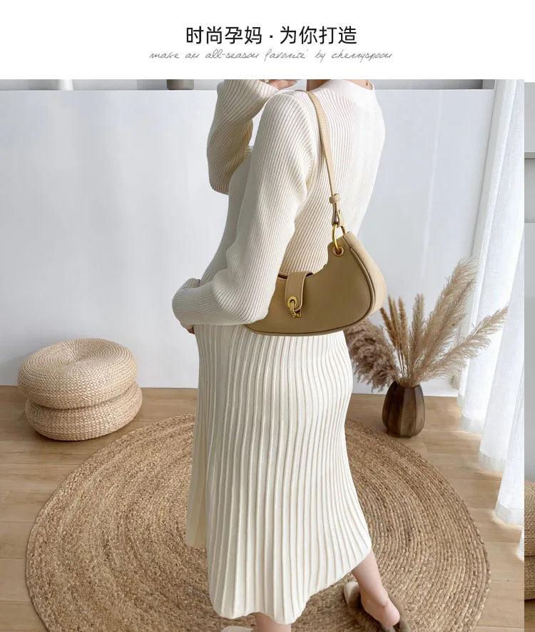 Maternity V-Neck Long Sleeve Sweater Dress
