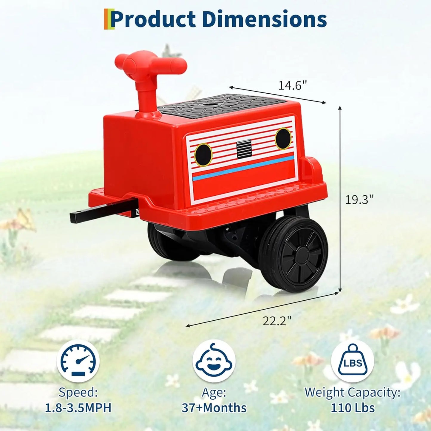 2 Seater Ride On Trackless Train , 12V Kids Ride On Toy with Height Adjustable Seat, Storage Space, Carriage for Toddlers 3+, 2nd carriage sold separately