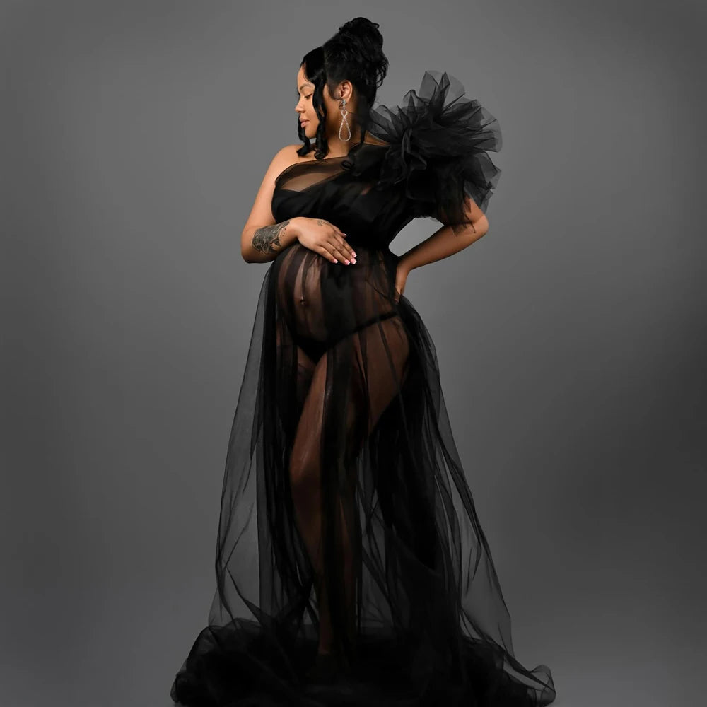 Maternity Photography Dresses Studio Props Sexy Perspective Mesh Single Shoulder Dress Photoshoot Dress For Women