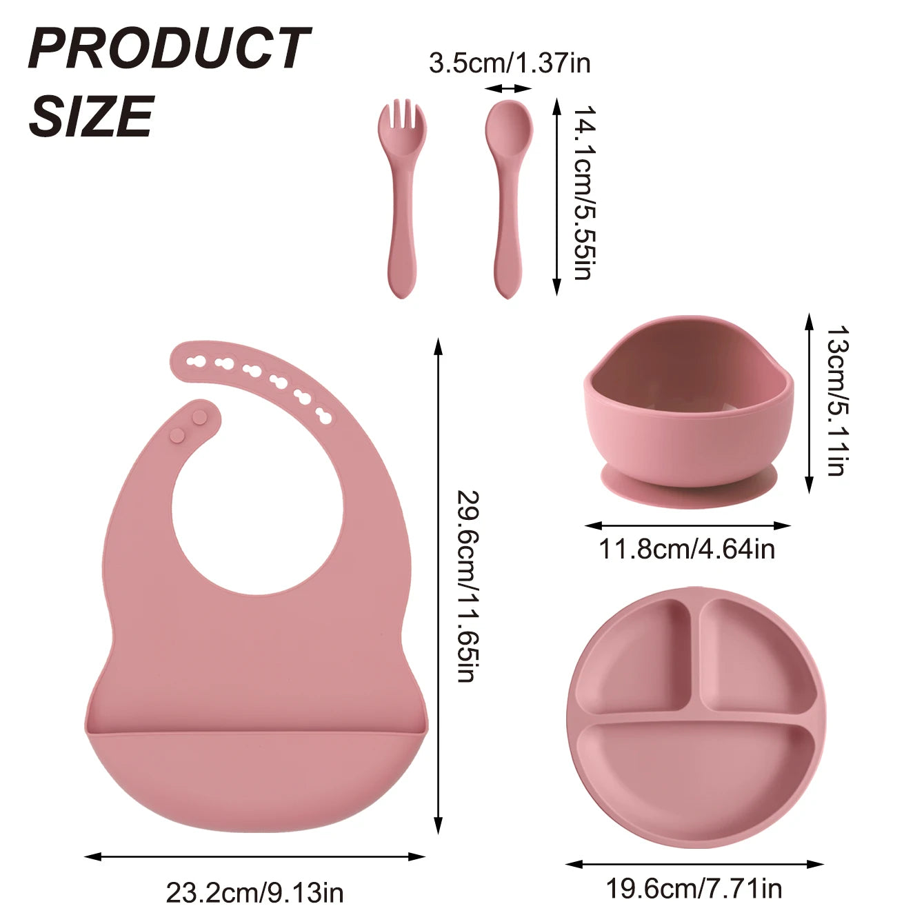5PCS Silicone BPA Free Baby Toddler Feeding Set; Suction Plate, Suction Bowl, Bib, Spoon Fork Training Tableware Gift Set