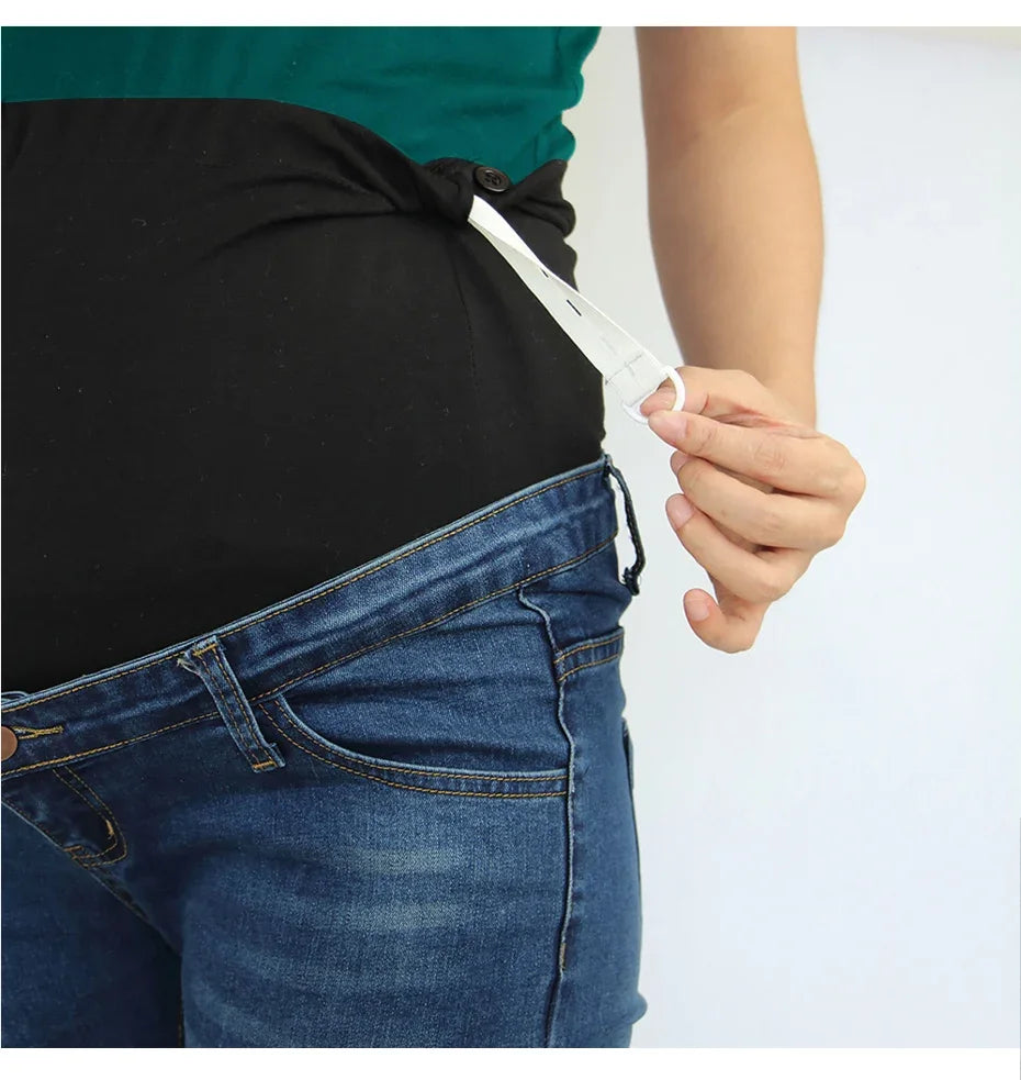 Maternity Boyfriend Jeans with Zipper & Button High Waist Regular Leg with Elastic Waist