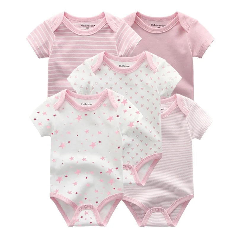 95% Cotton Newborn Baby Onesies Four Seasons Fashion Cartoon Short Sleeve Baby Boy Girl Bodysuits Soft Unisex- 5 Pcs/Lot